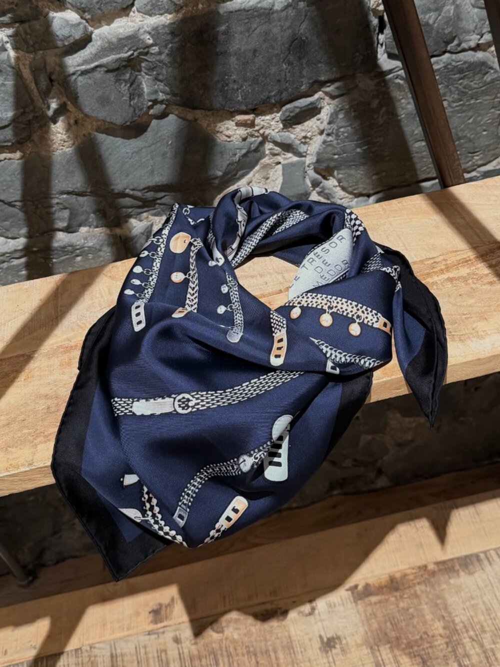 Hermès Navy Blue "Trésors de Médor" 90 Square Silk Scarf